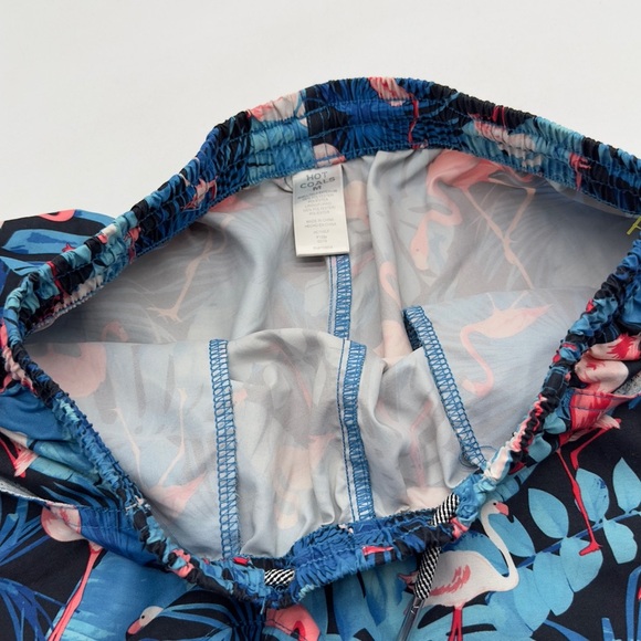 Ladies ~ Hot Coals ~ Tropical Blue Leaf Pink Flamingos Print ~ Swim Shorts ~ M - Picture 4 of 7